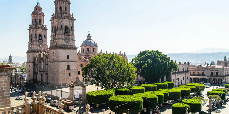 "Morelia Cathedral in Michoacán, a landmark in dangerous cities in Mexico."